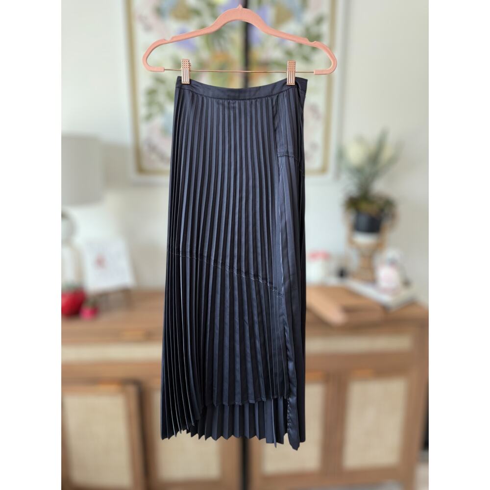 NWT Something Else By Natalie Wood Pleated Asymmetric Midi Skirt Blue Womens 0
